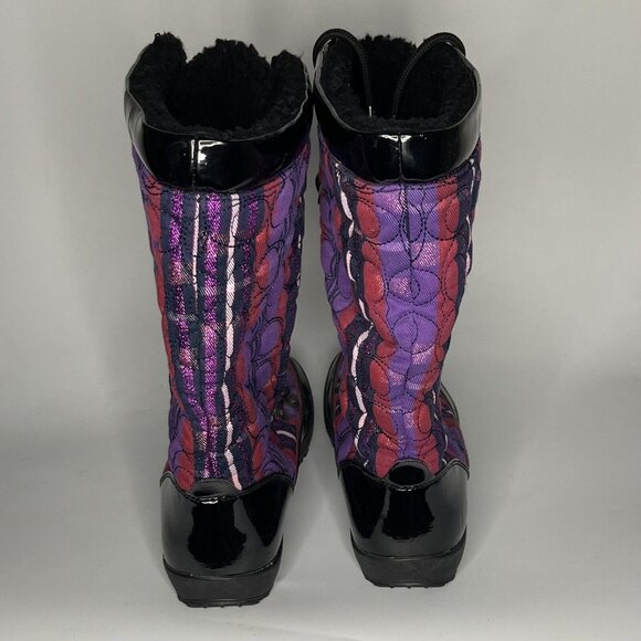 COACH Peggey W sz 8 B Plaid Purple Metallic Shearling Quilted Logo Boot Shoes - Picture 7 of 14